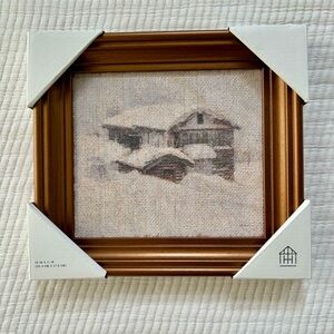 Hearth & Hand with Magnolia 10”x11” Snowy Cabin Burlap Framed Wall Art NWT